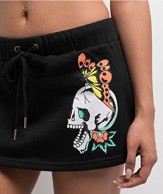 Ed Hardy Skull Butterflies Black Sweat Skirt