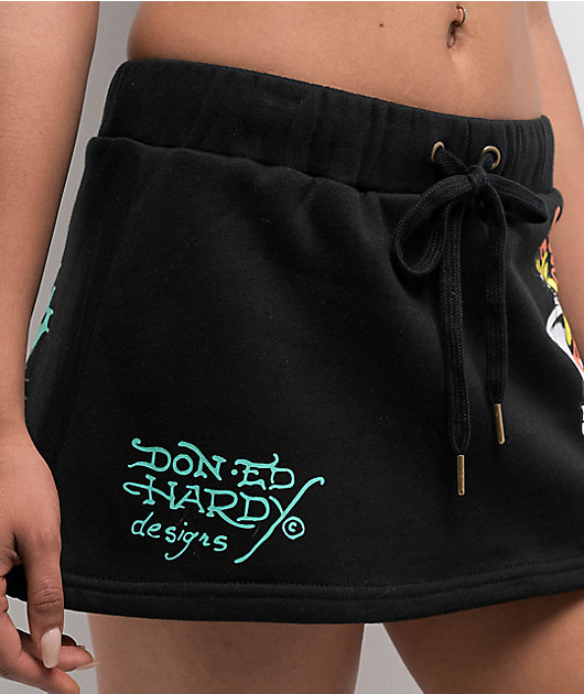 Ed Hardy Skull Butterflies Black Sweat Skirt