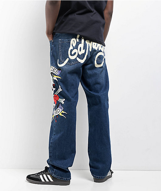 Ed Hardy Skull Heart Indigo Loose Fit Jeans | Zumiez