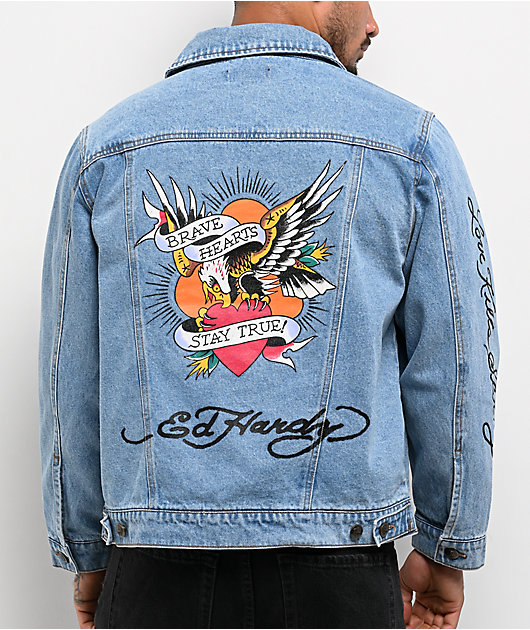 Ed Hardy Skull Light Blue Wash Denim Jacket | Zumiez