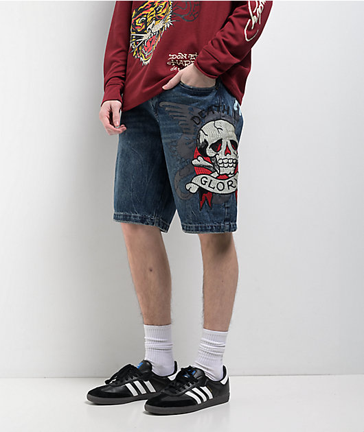 Ed Hardy Skull Mid Blue Shorts | Zumiez