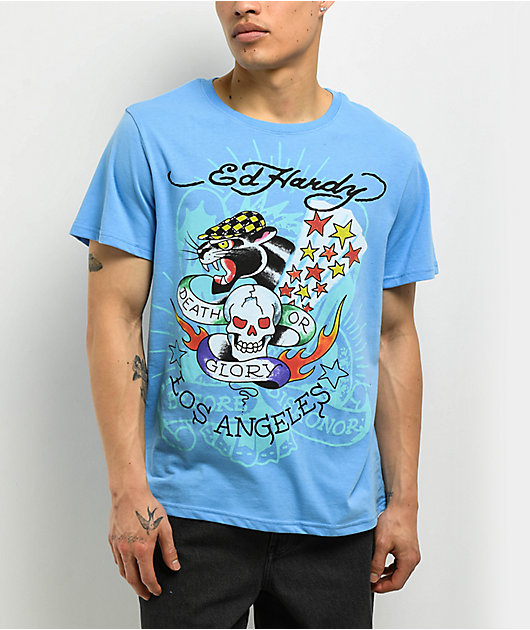 Ed Hardy Skull Panther Powder Blue T-Shirt | Zumiez