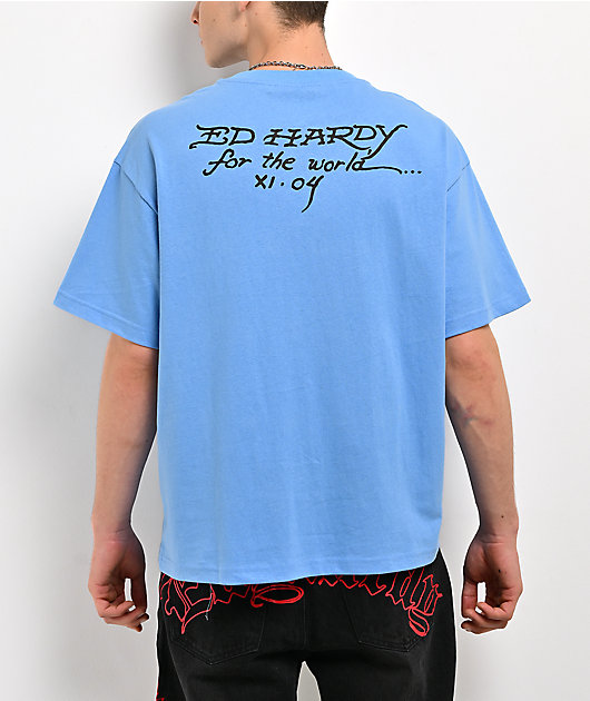 Ed Hardy Skull Rhinestone Blue T-Shirt