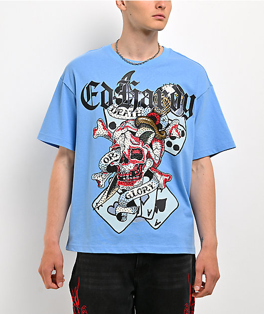 Ed Hardy Skull Rhinestone Blue T-Shirt