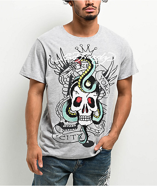 Ed Hardy Skull Snake Grey T-Shirt | Zumiez