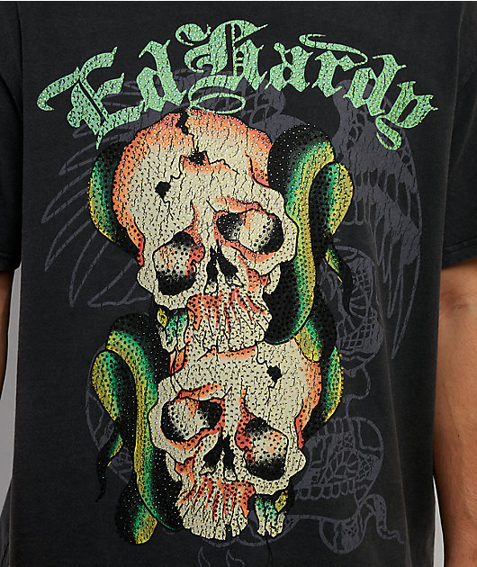 トップス Ed Hardy skull rhinestone design tee L Ed Hardy Skull Snakes Rhinestone Vintage Black Boxy T-Shirt | Zumiez