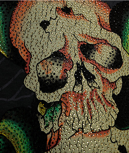 トップス y2k Ed Hardy skull rhinestone polo shirt Ed Hardy Y2K Brown Striped Love Kills Slowly Skull Rhinestone