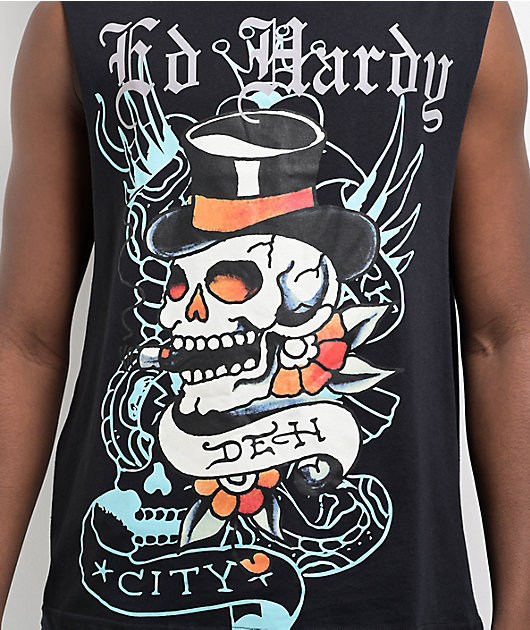 Ed Hardy Skull Top Hat Black Tank Top
