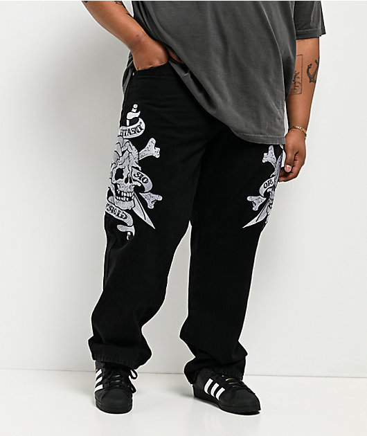Ed Hardy Skulls Black Baggy Denim Jeans | Zumiez