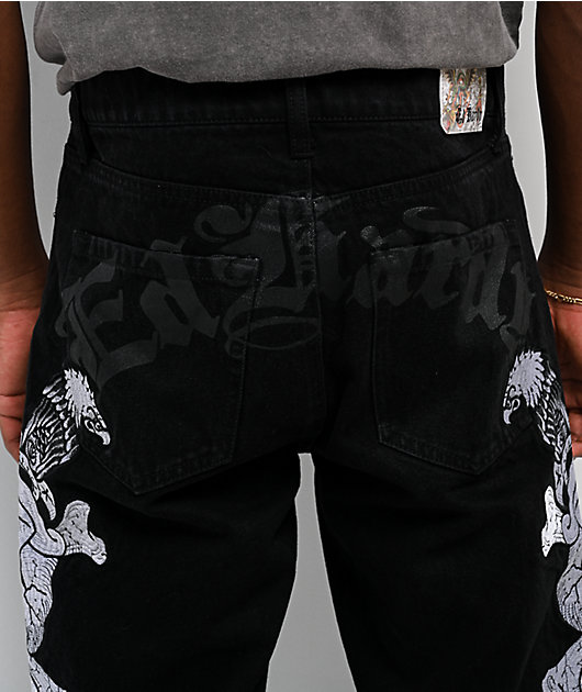 Ed Hardy Skulls Black Baggy Denim Jeans | Zumiez