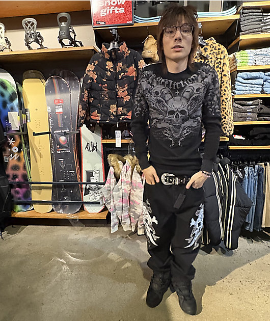 Ed Hardy Skulls Black Baggy Denim Jeans | Zumiez