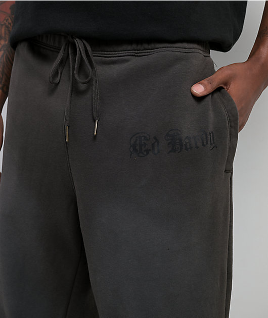 Ed Hardy Skulls Grey Wash Baggy Sweatpants