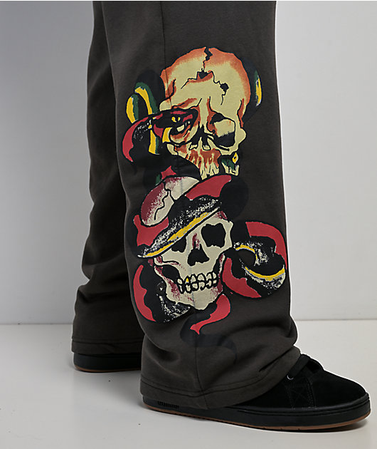 Ed Hardy Skulls Grey Wash Baggy Sweatpants | Zumiez