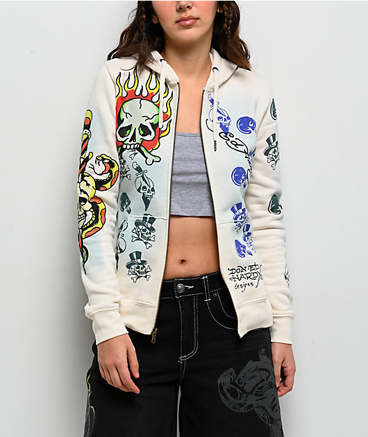 Ed Hardy Skulls Ivory Zip Hoodie | Zumiez