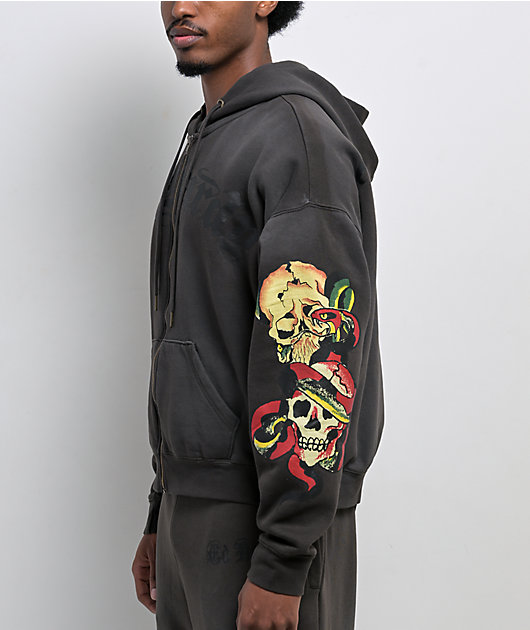 Ed Hardy Skulls Sunfade Grey Zip Hoodie