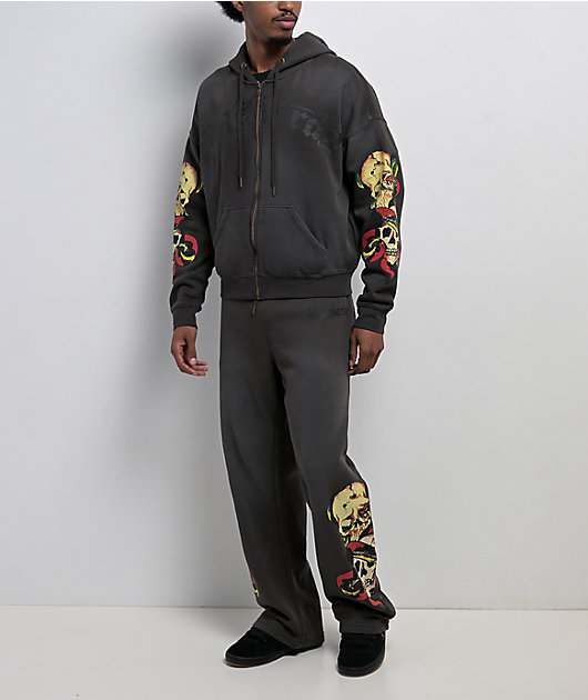 Ed Hardy Skulls Sunfade Grey Zip Hoodie | Zumiez