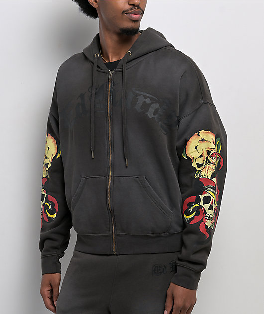 Ed Hardy Skulls Sunfade Grey Zip Hoodie | Zumiez