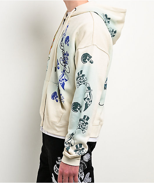 Ed Hardy Skulls Vintage Ivory Zip Hoodie