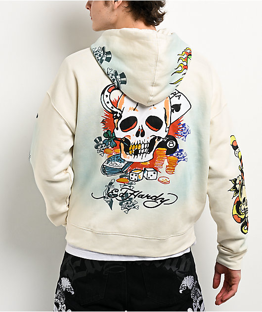 Ed Hardy Skulls Vintage Ivory Zip Hoodie
