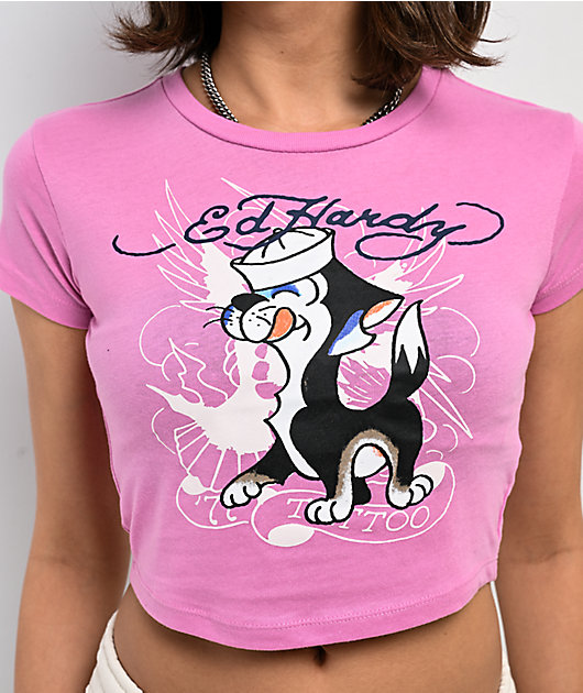 Ed Hardy Skunk Orchid Crop T-Shirt | Zumiez