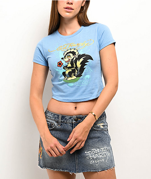 Ed Hardy Skunk Powder Blue Crop T-Shirt