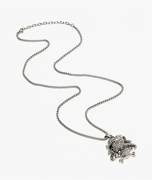Ed Hardy Stainless Steel Heart & Skull Silver Chain Necklace