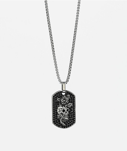 Ed Hardy Stainless Steel Skull Dog Tag Silver Chain Necklace | Zumiez