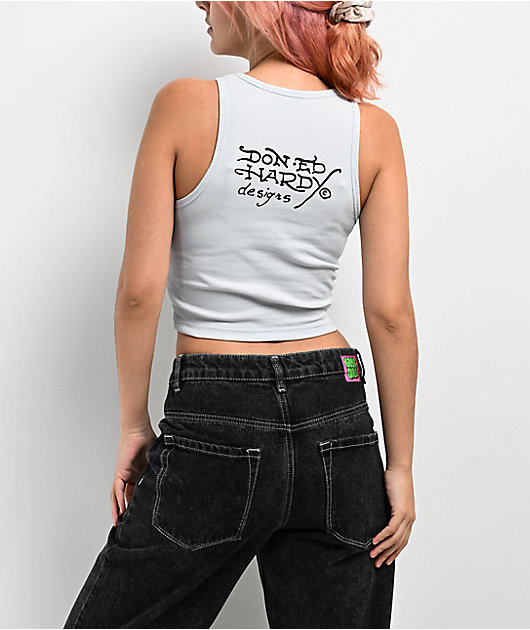 Ed Hardy Swallow Arctic Blue Crop Tank Top | Zumiez