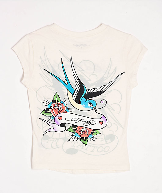 Ed Hardy Swallow Back Ivory T-Shirt