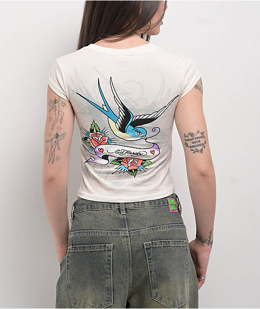 Ed Hardy Swallow Back Ivory T-Shirt | Zumiez