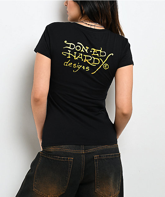 Ed Hardy Swallow Rose Black T-Shirt