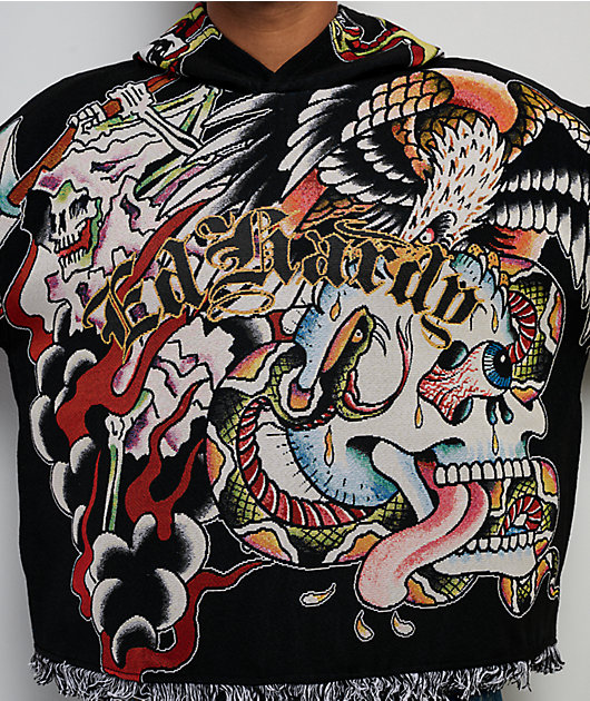 Ed Hardy Tattoo Collage Black Tapestry Hoodie