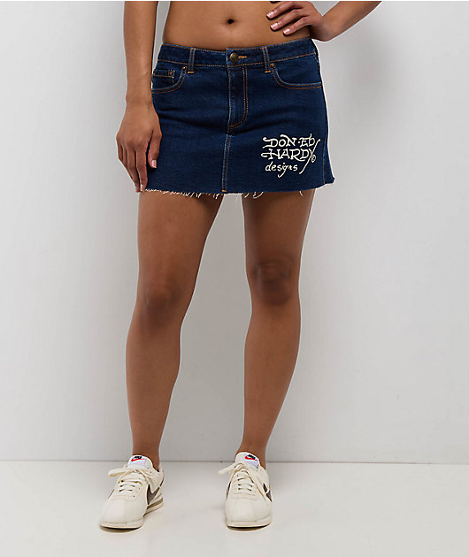 Ed Hardy Tattoo Collage Dark Denim Cutoff Mini Skirt