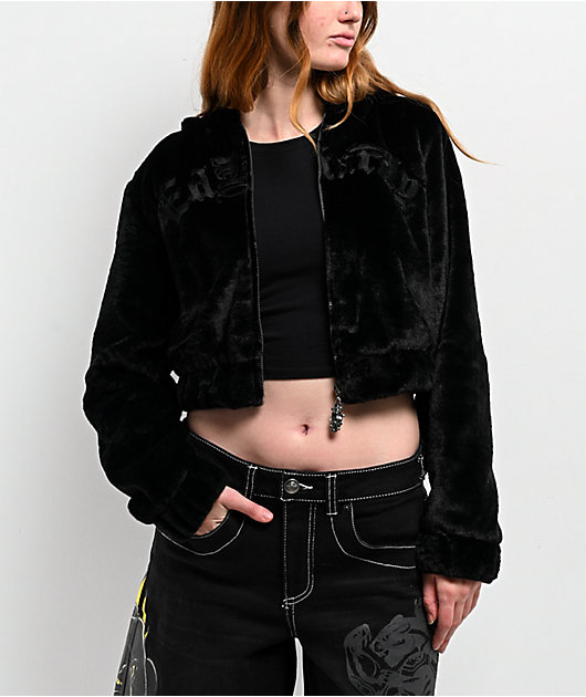 Ed Hardy Tiger Flame Black Plush Zip Hoodie