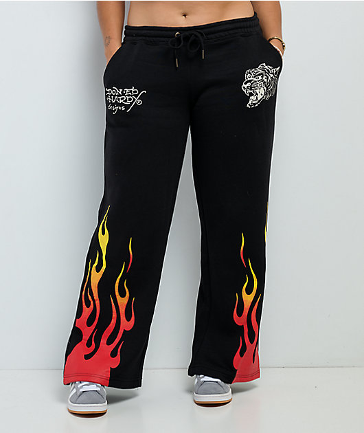 Ed Hardy Tiger Flame Black Sweatpants