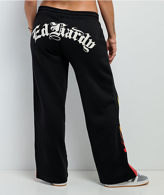 Ed Hardy Tiger Flame Black Sweatpants