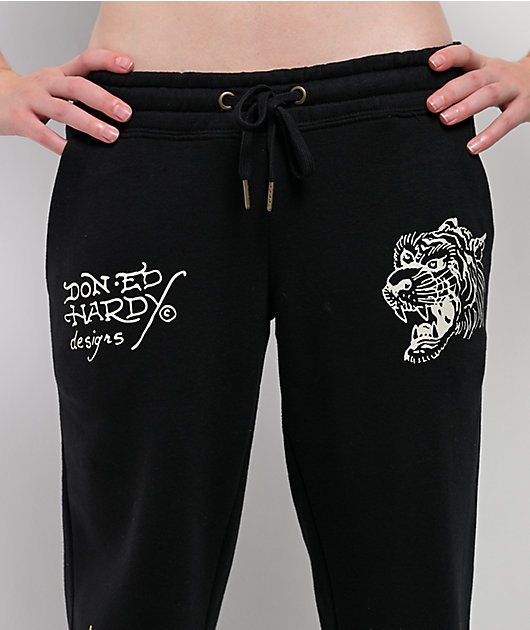 Ed Hardy Tiger Flame Black Sweatpants | Zumiez