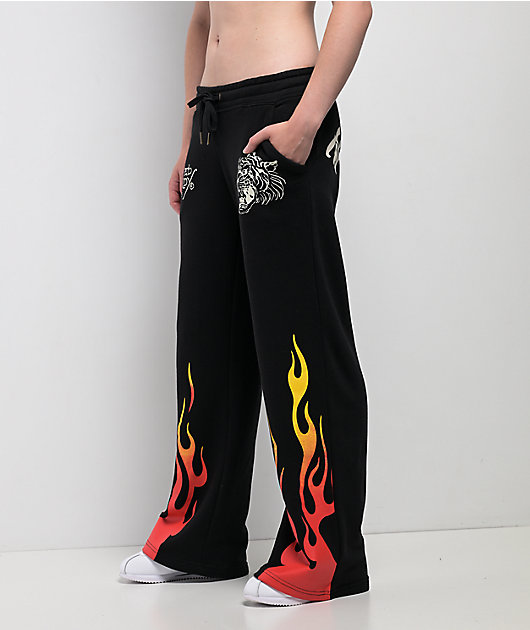 Ed Hardy Tiger Flame Black Sweatpants