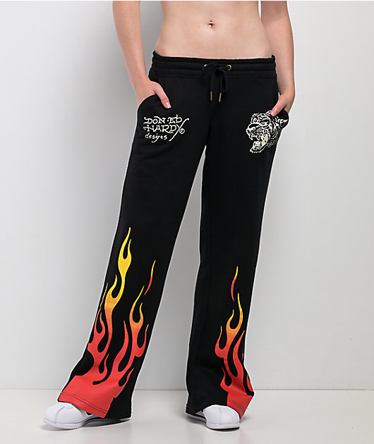 Ed Hardy フレアパンツ 黒 花柄、新品 Ed Hardy フレアパンツ 黒 花柄、新品