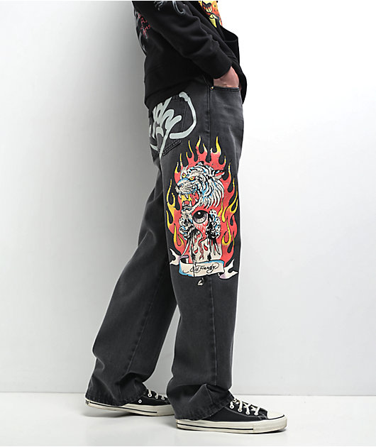 Ed Hardy Tiger Flame Black Wash Jeans