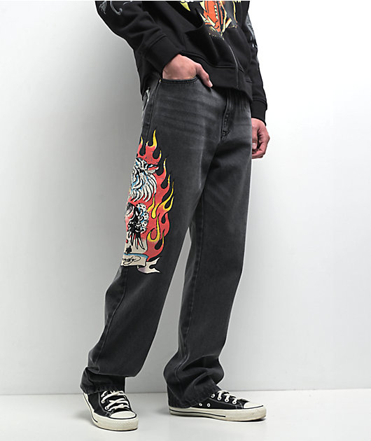 Ed Hardy★Tiger Flame ブラックウォッシュジーンズ Ed Hardy Tiger Flame Black Wash Jeans | Zumiez