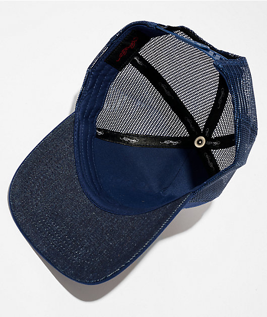 CHANMINA × EdHardy COLLABORATION CAP ⑦ Ed Hardy Tiger Flame Navy Trucker Hat | Zumiez