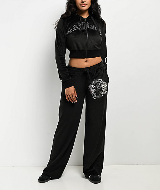 Ed Hardy Tiger Head Black Velour Sweatpants Zumiez