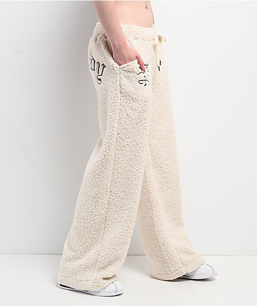 Ed Hardy Tiger Ivory Sherpa Wide Leg Sweatpants