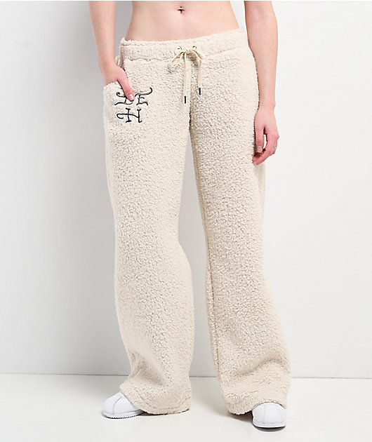 Ed Hardy Tiger Ivory Sherpa Wide Leg Sweatpants