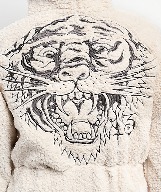 Ed Hardy Tiger Ivory Sherpa Zip Hoodie
