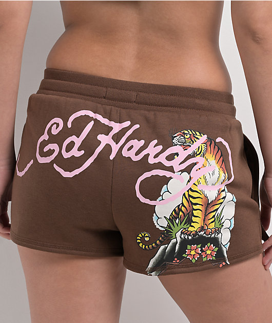 Ed Hardy Tiger Mountain Brown Sweat Shorts