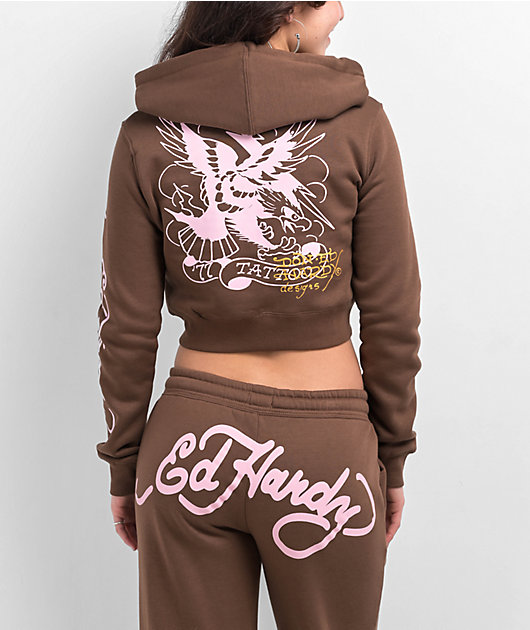 【Ed Hardy】タイガーマウンテン ココア スウェットパンツ Ed Hardy Tiger Mountain Cocoa Crop Zip Hoodie | Zumiez