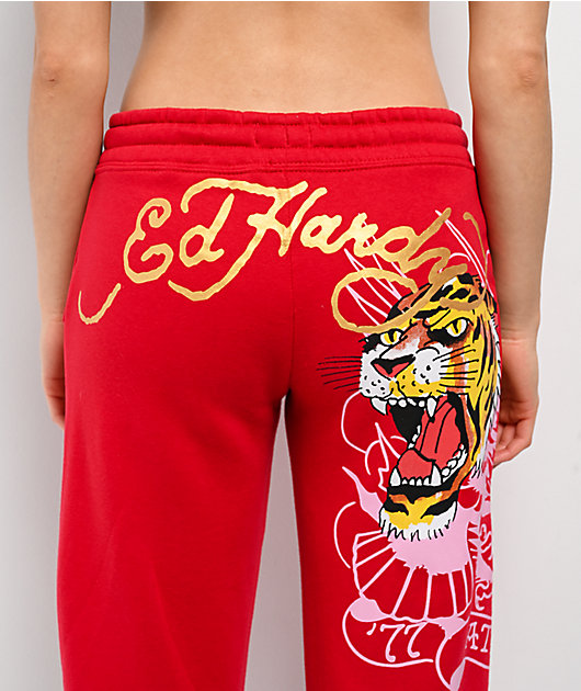 Ed Hardy Tiger Mountain Red Sweatpants