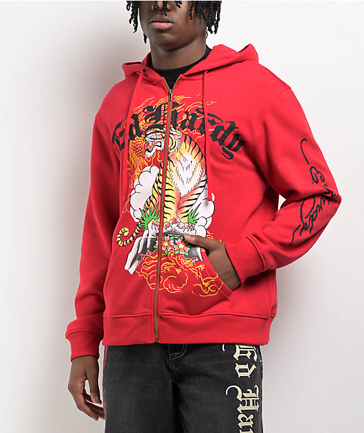 エドハーディー Ed Hardy Tiger Mountain Red Zip Hoodie | Zumiez